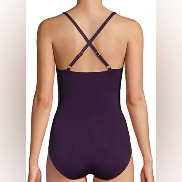 Land's EndX Back Pleated One Piece Swimsuit Various Soft Cup BlackBerry Various - Picture 5 of 7